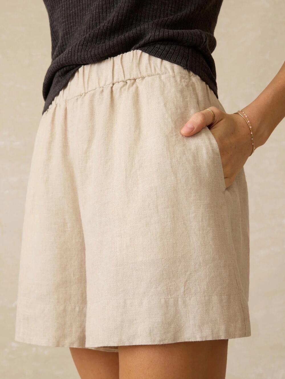 Faherty Laguna Linen Bayview Short in Flax Large Beach Resort Summer Lagenlook